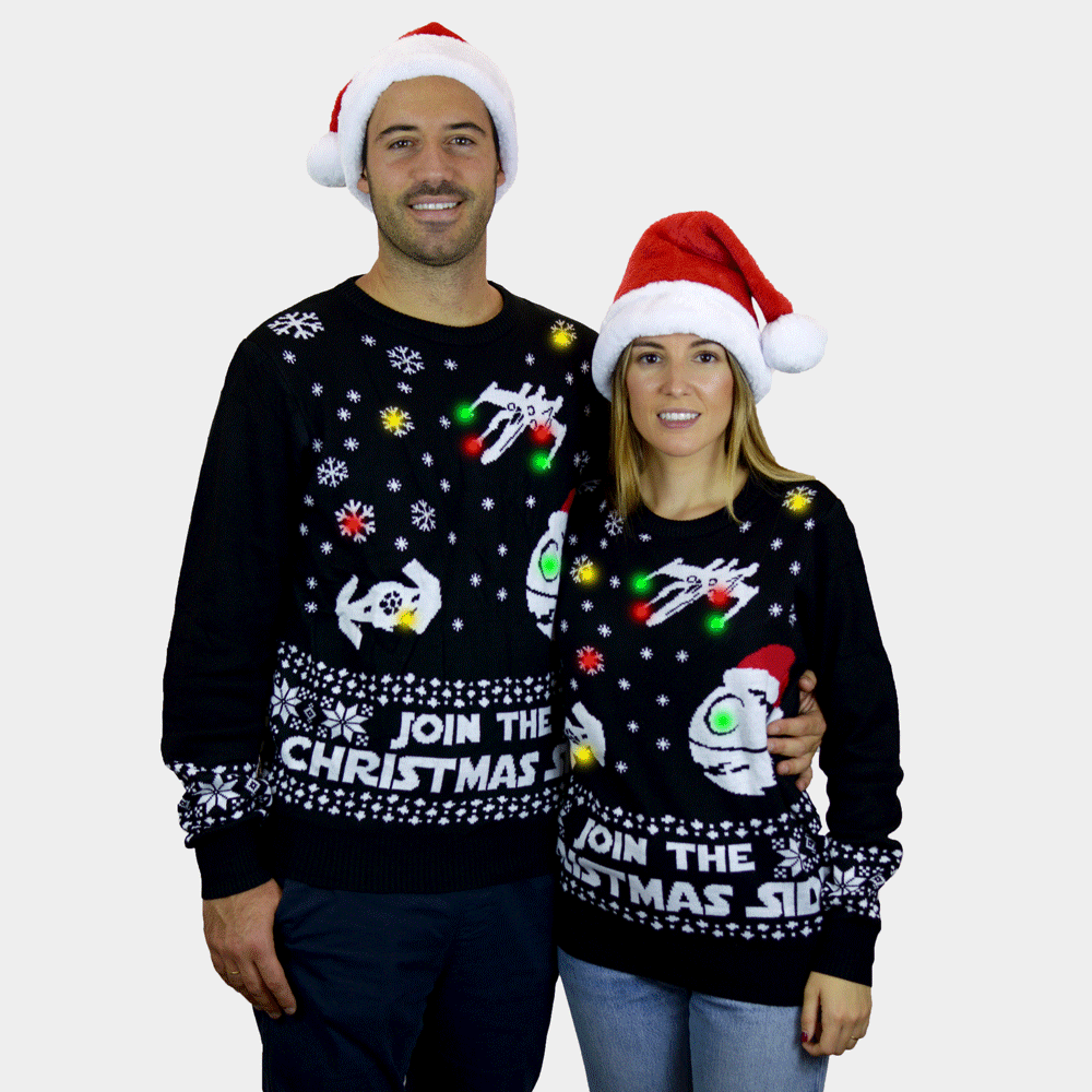 Camisola de Natal Homem e Mulher Star Wars Luzes LED Join the Christmas Side
