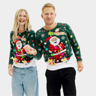 Camisola de Natal para Homem e Mulher Verde com Luzes LED Pai Natal Preso

