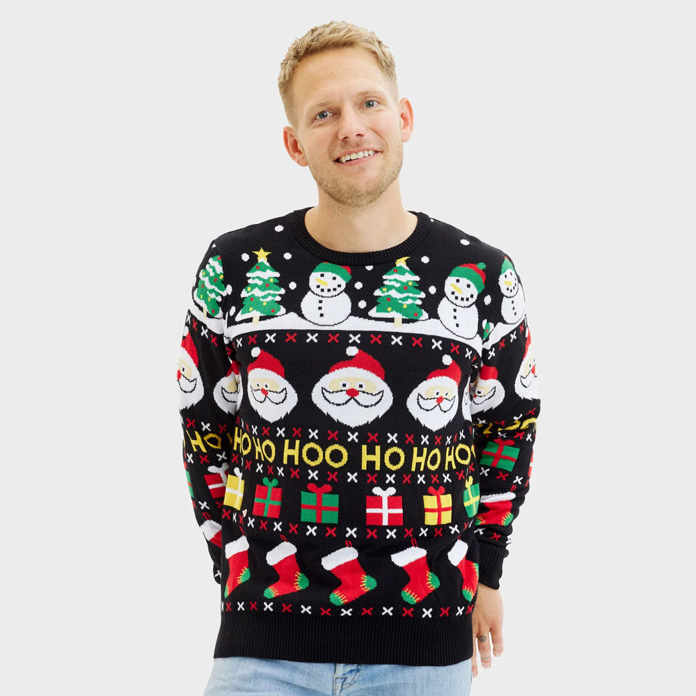 Camisola de Natal Homem Algodão Orgânico Pai Natal Presentes Bonecos 

