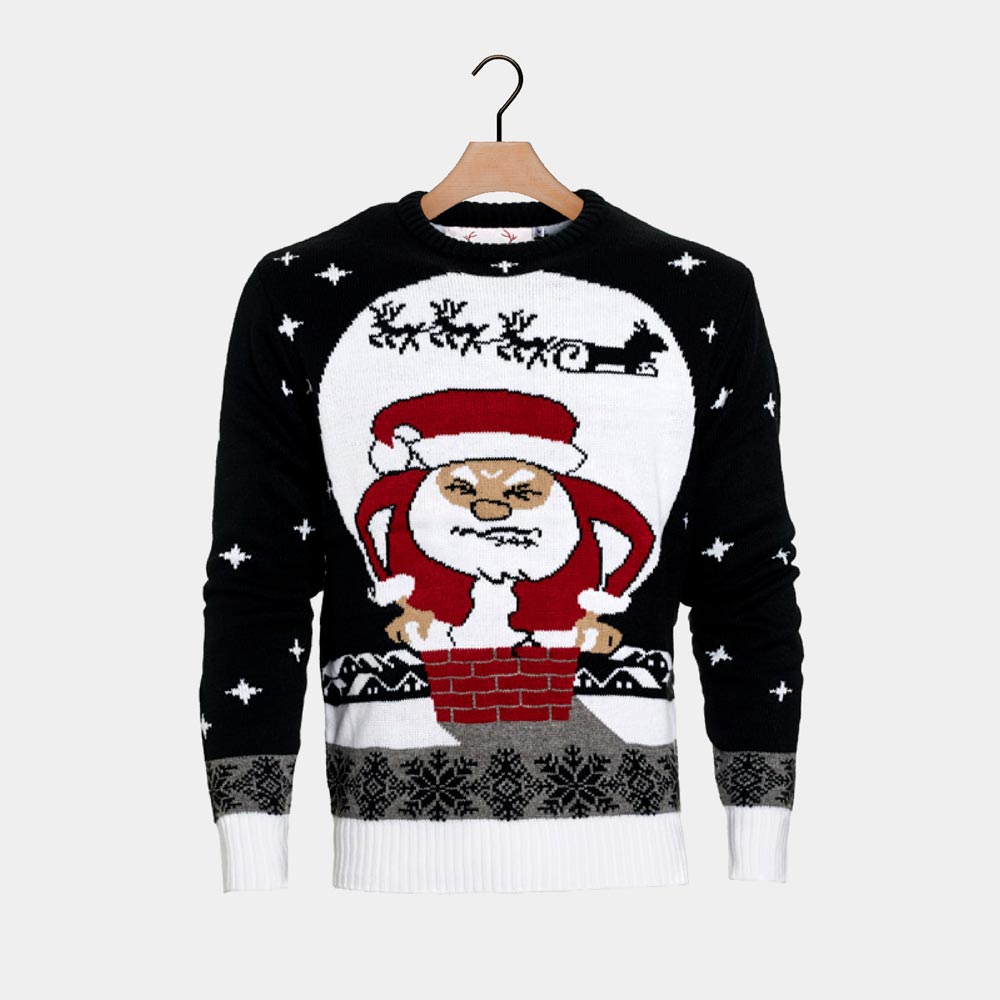 Camisola de Natal para Homem com Pai Natal Preso na Chaminé