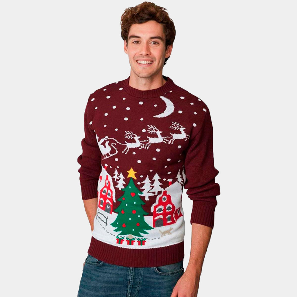 Camisola de Natal para Homem Pai Natal en Trenó e Árvore de Natal