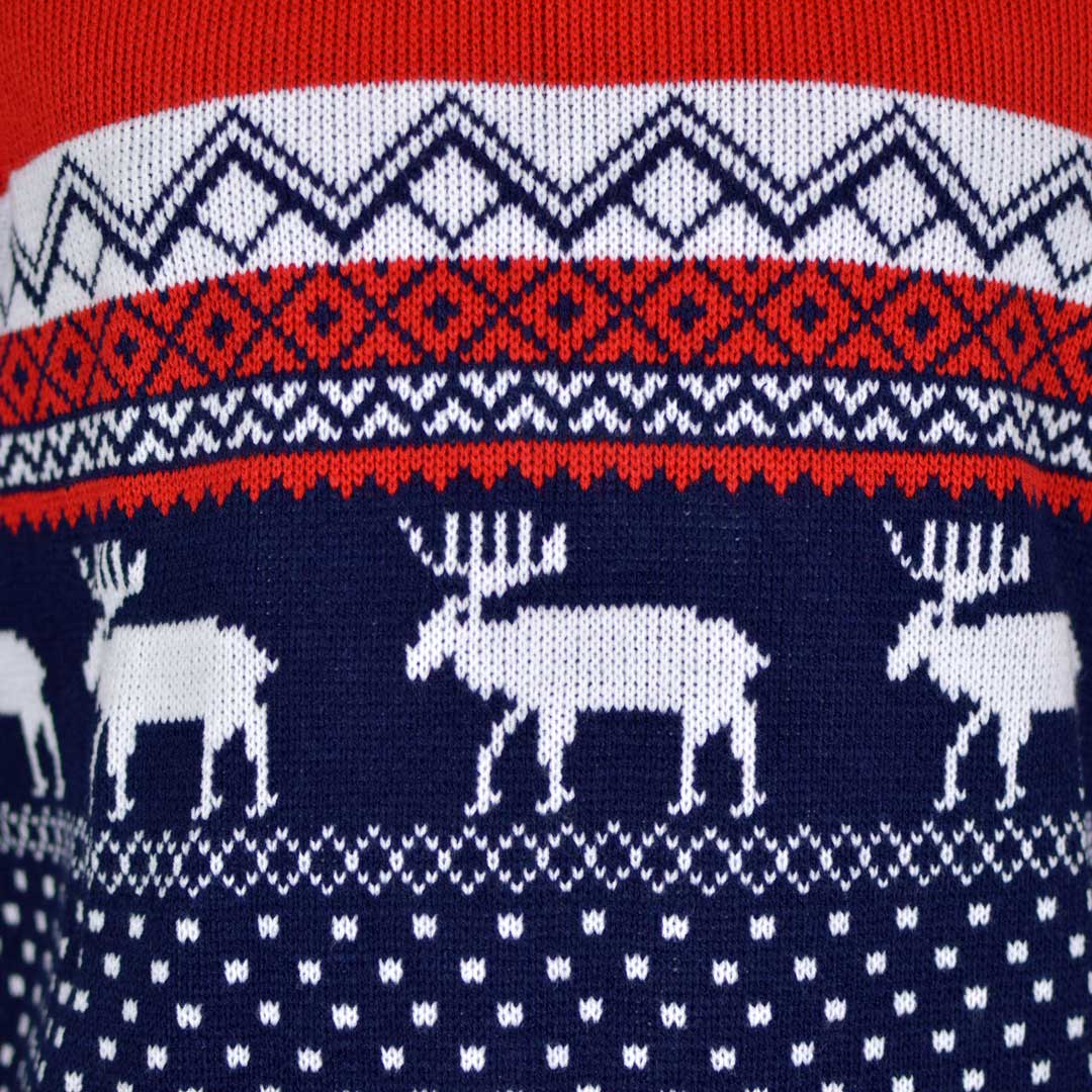 Camisola de Natal para Homem com Rena Vermelha e Azul detalhe
