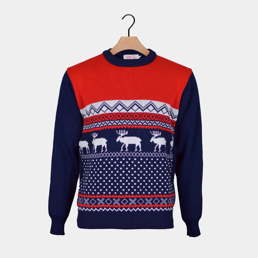 Camisola de Natal para Homem com Rena Vermelha e Azul