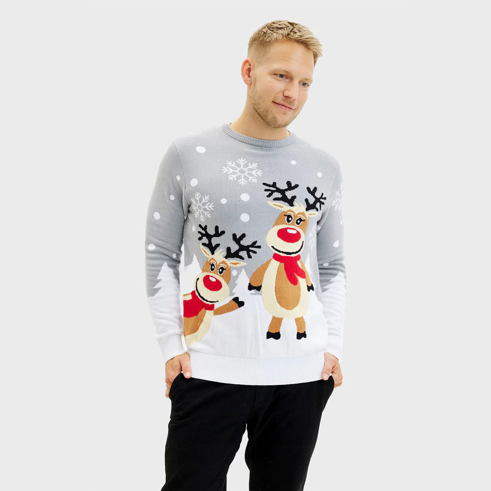 Camisola de Natal para Homem Cinza com Renas Cute
