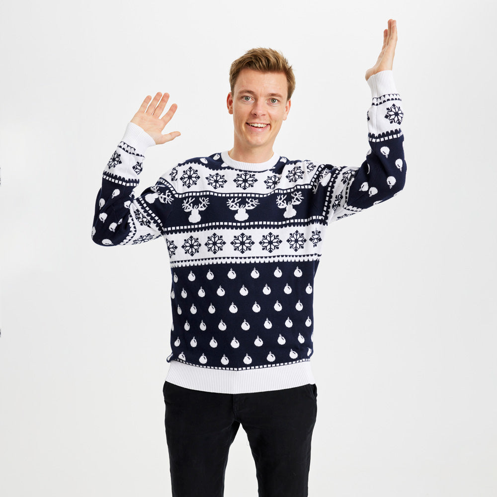 Camisola de Natal para Homem Azul com Renas e Neve
