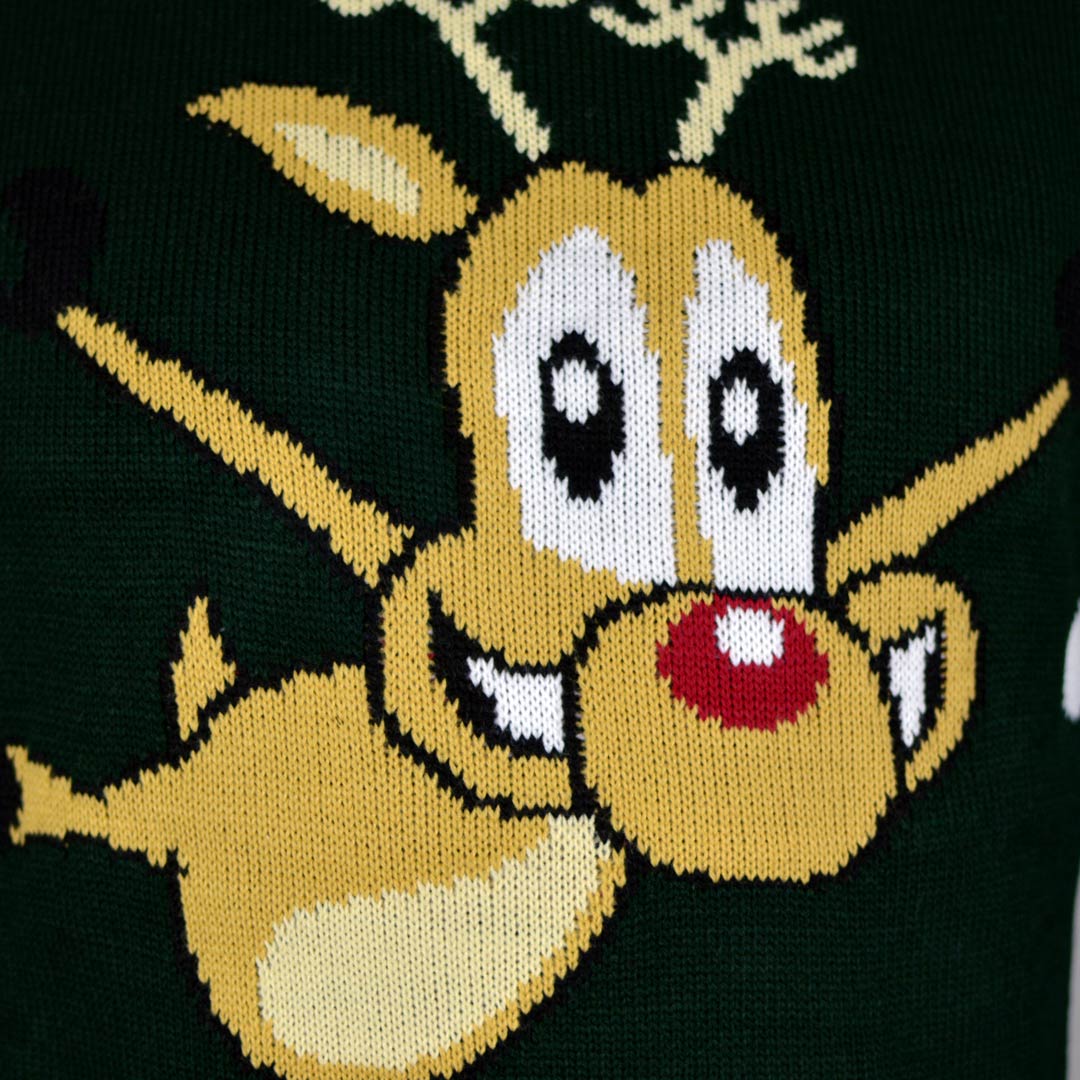 Camisola de Natal para Homem Verde com Rena Patinadora detalhe