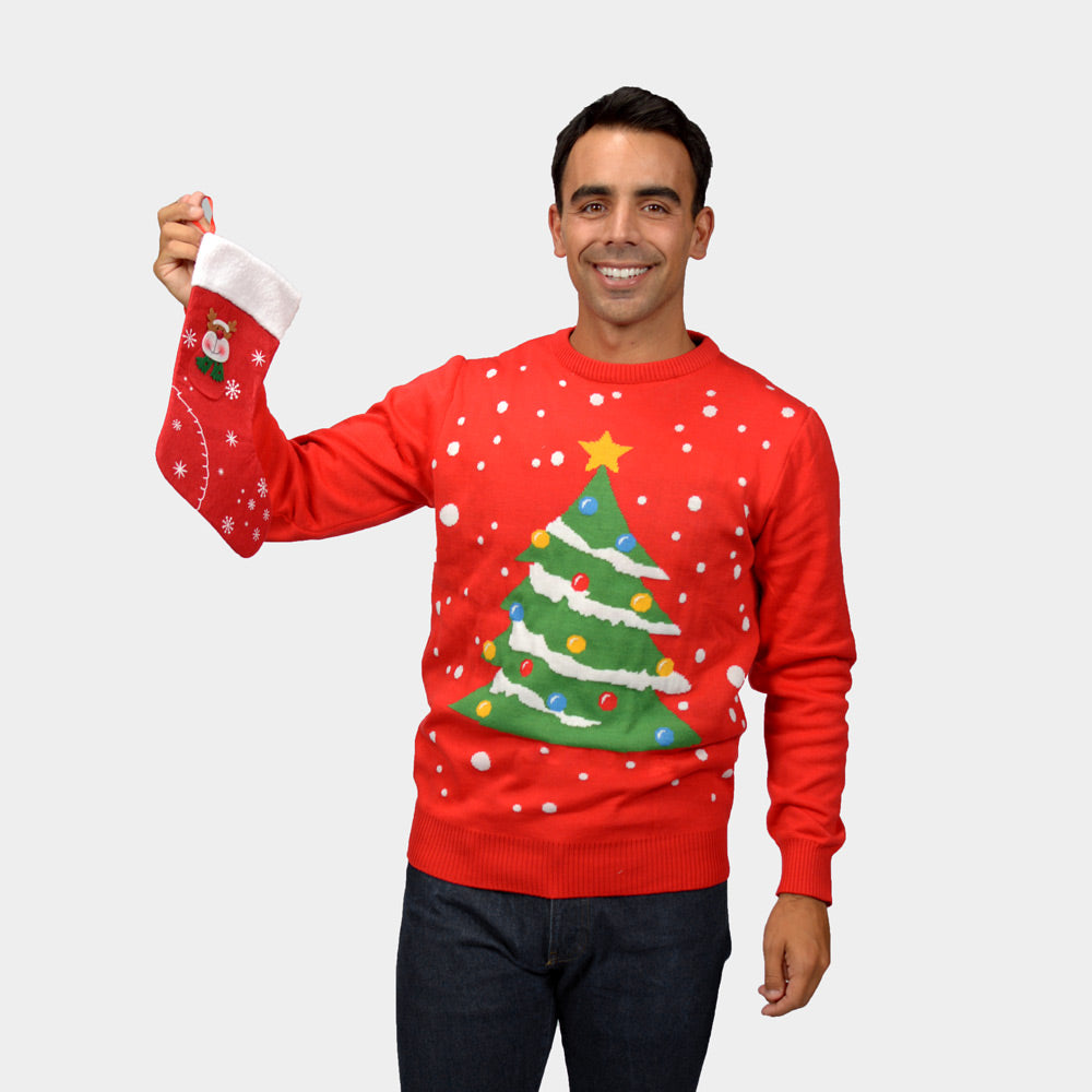 Camisola de Natal para Homem Vermelha Árvore de Natal