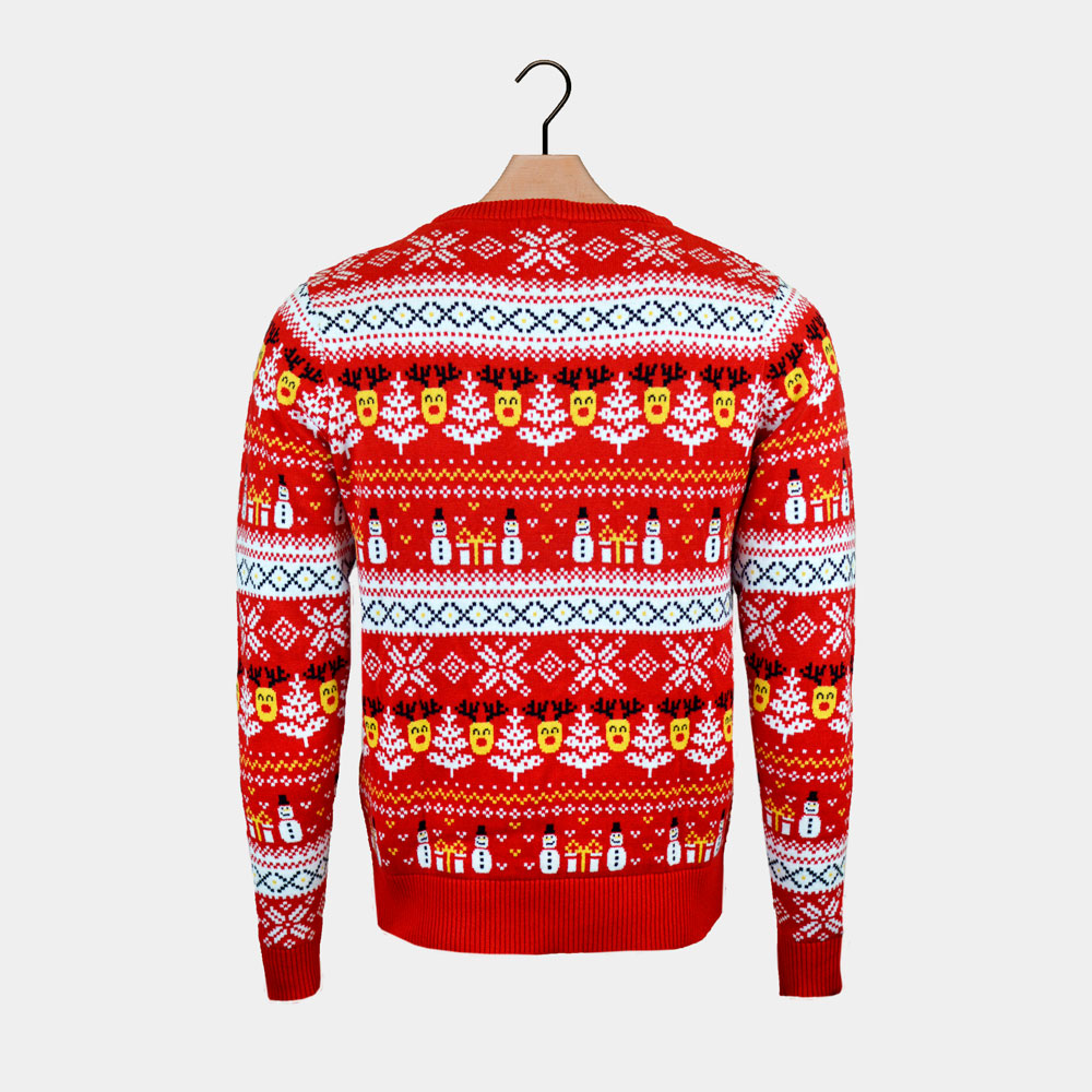 Camisola de Natal Homem Neve Vermelha Árvores Algodão Orgânico Bonecos 
