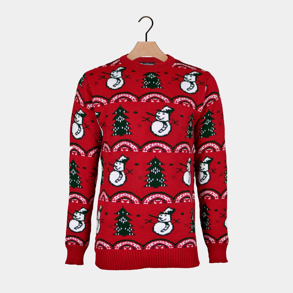 Camisola de Natal para Homem Vermelha Bonecos e Árvores