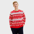 Camisola de Natal Homem Vermelha Bonecos Árvores Algodão Orgânico Neve 
