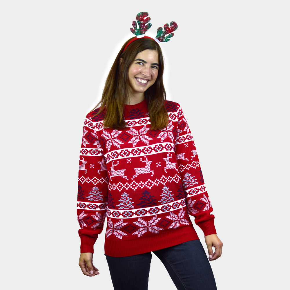 Camisola de Natal para Homem Mulher Vermelha Clássica Estrelas Polares
