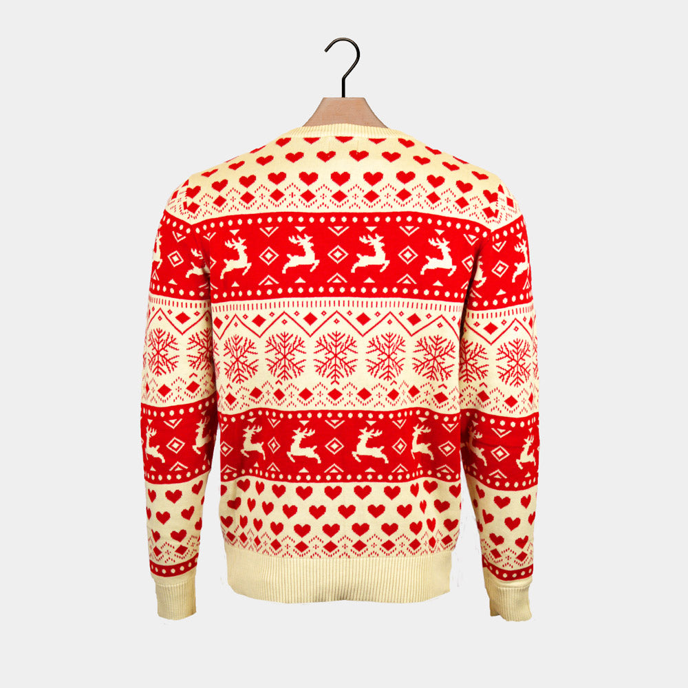 Camisola de Natal Homem  Vermelhos Bege Algodão Orgânico Corações

