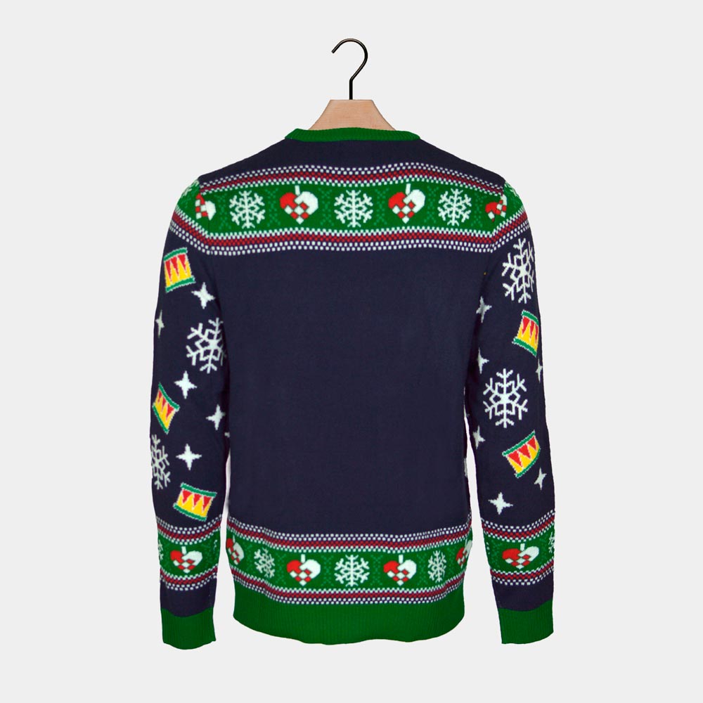 Camisola de Natal Luzes LED Familia Árvore de Natal azul 
