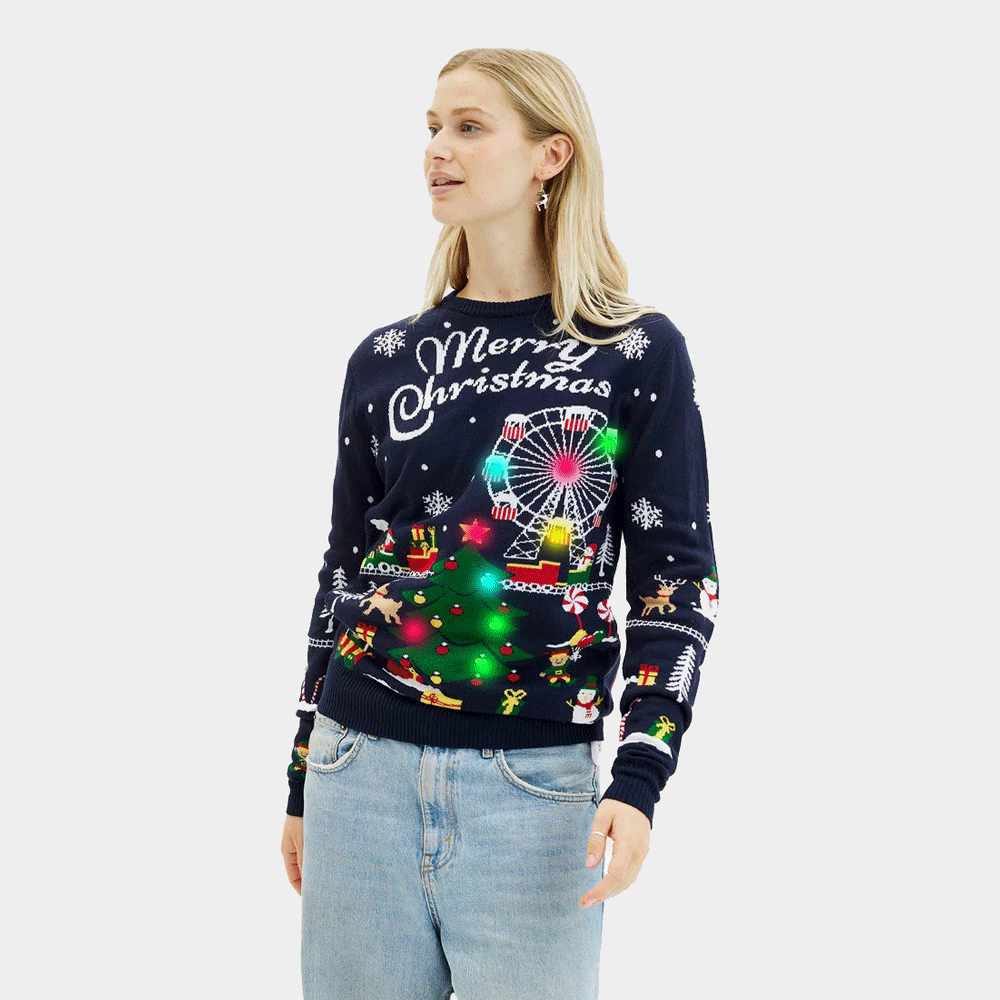 Camisola de Natal Mulher Luzes LED Feira de Natal