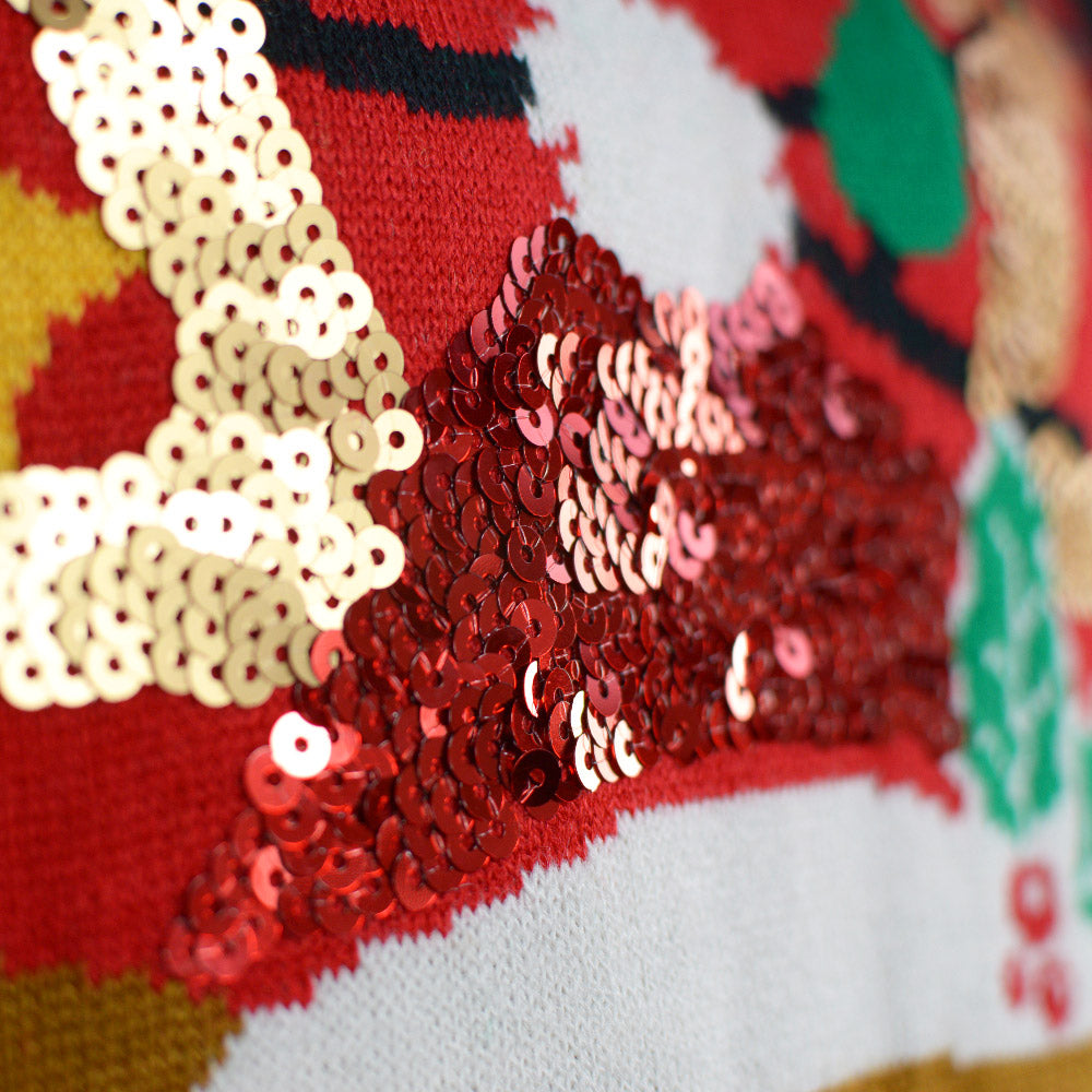 Camisola de Natal Luzes LED Mulher Rena Brilhante Detalhe Lantejoulas
