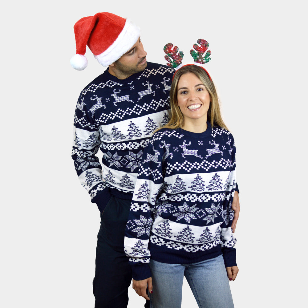 Camisola de Natal casal menina e menino Azul Pólo Norte
