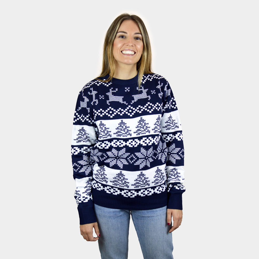 Camisola de Natal Mulher menina e menino Azul Pólo Norte
