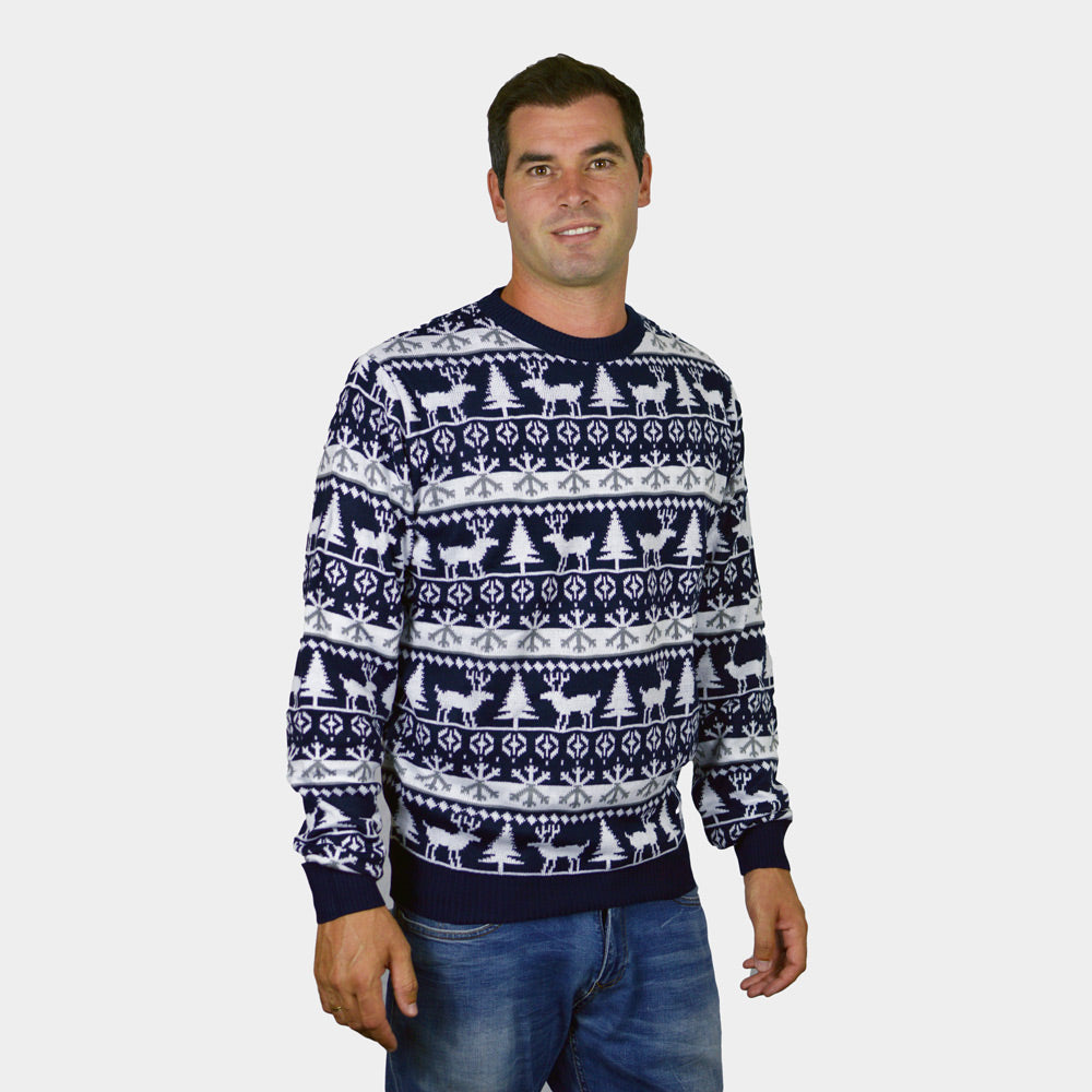 Camisola de Natal Homem Menina e Menino com Pinheiros, Renas e Neve