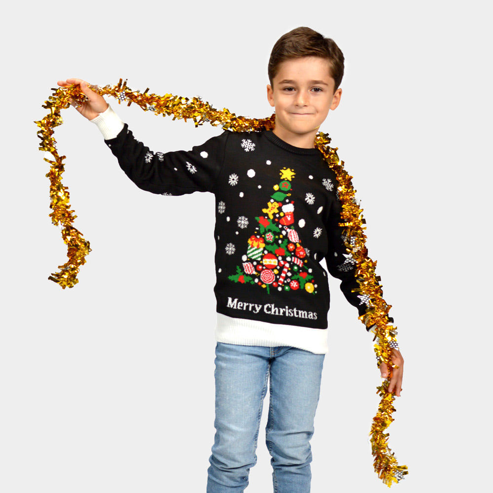 Camisola de Natal para Menina y Menino Preta Árvore de Natal
