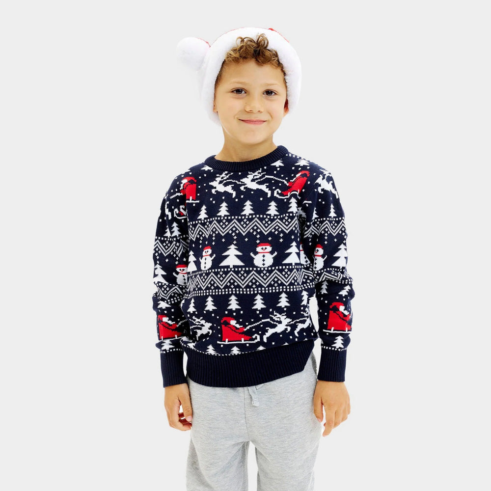 Camisola de Natal Menino Árvores, Bonecos e Pai Natal
