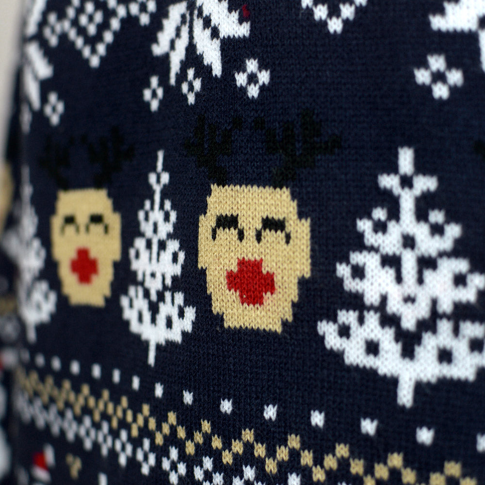 Camisola de Natal Mulher Azul Bonecos de Neve e Árvores 
