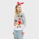Camisola de Natal para Casal Mulher Cinza com Renas Cute

