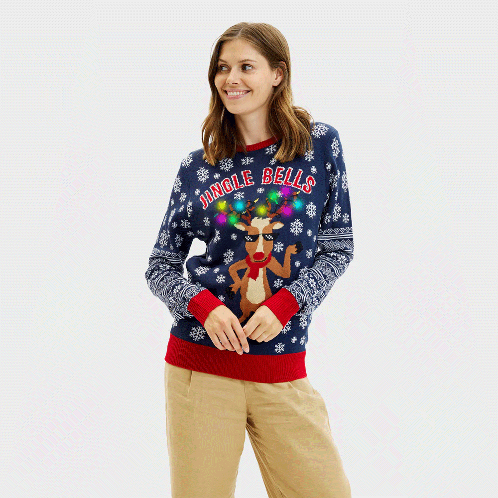 Camisola de Natal para Casal mulher Luzes LED Jingle Bells
