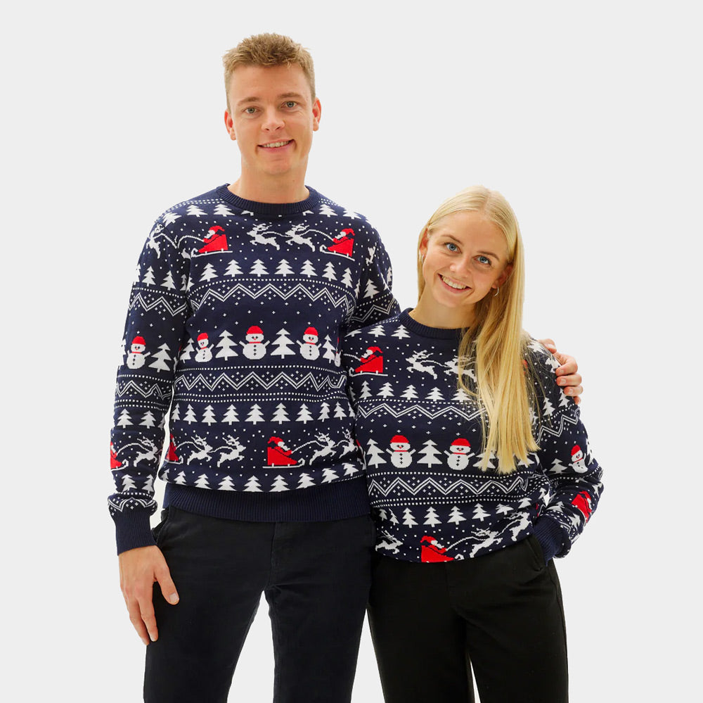 Camisola de Natal para Mulher Homem Árvores, Bonecos e Pai Natal
