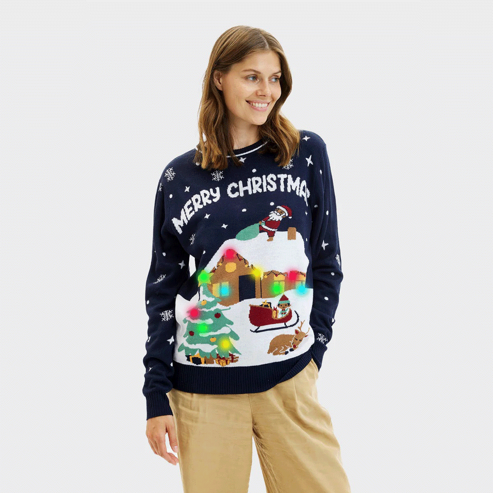 Camisola de Natal para Mulher com Luzes LED Azul Merry Christmas