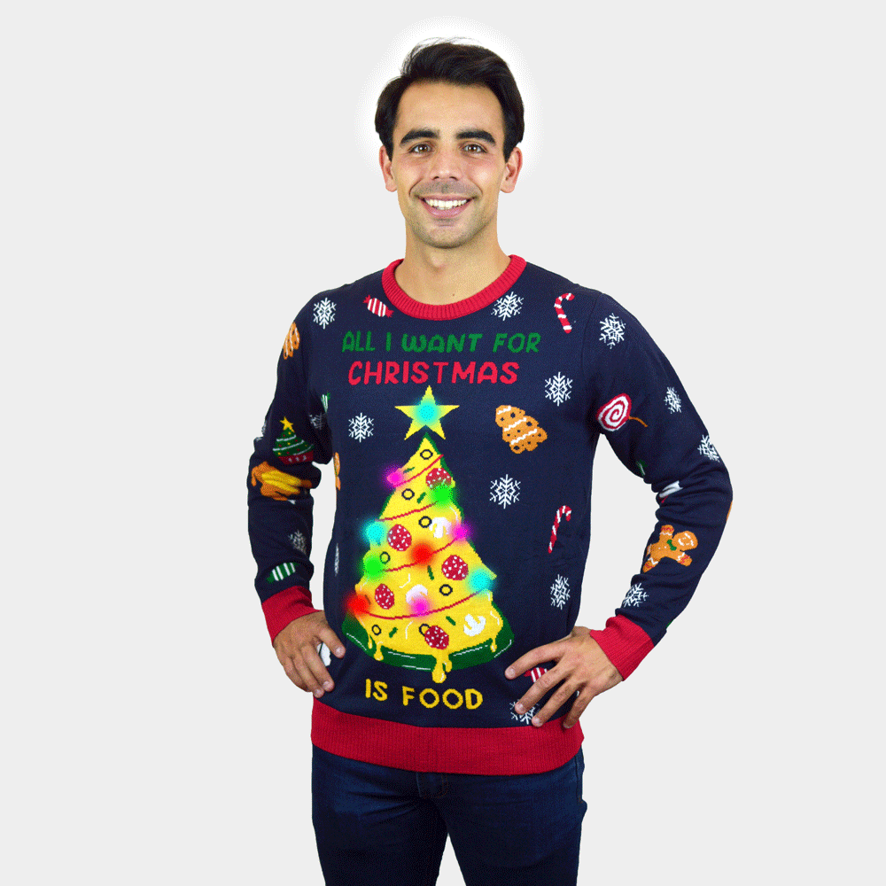 Camisola de Natal para Mulher Homem Luzes LED Christmas Food
