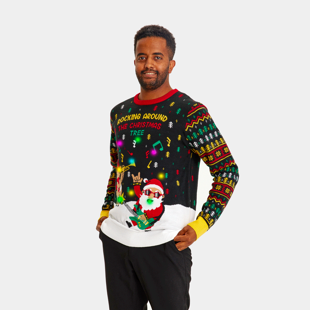 Camisola de Natal Homem Mulher com Luzes LED Pai Natal Rocker
