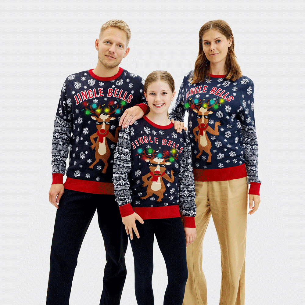Camisola de Natal para Mulher Família Luzes LED Jingle Bells
