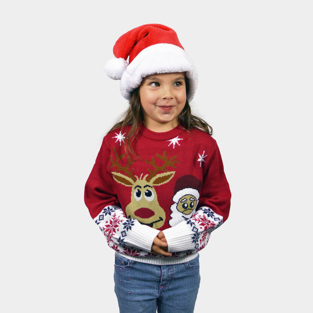 Camisola de Natal Menina mulher com Rena e Pai Natal Sorridentes
