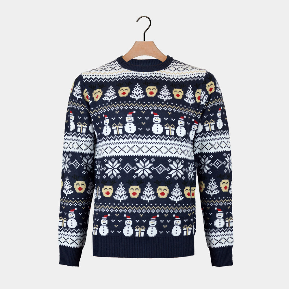 Camisola de Natal para Mulher Bonecos de Neve e Árvores Azul 
