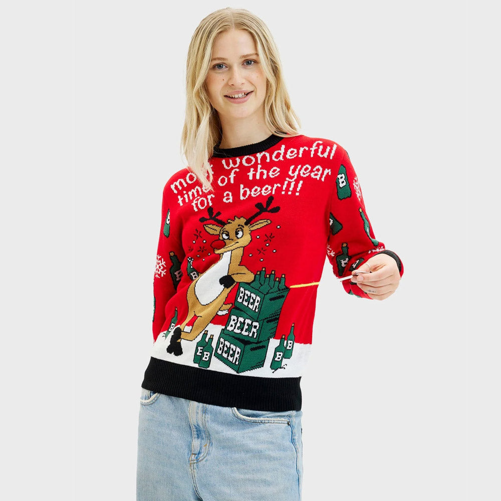 Camisola de Natal para Mulher Rena com Abridor de Cerveja
