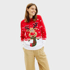 Camisola de Natal para Mulher Algodão Orgânico Rena Cachecol 
