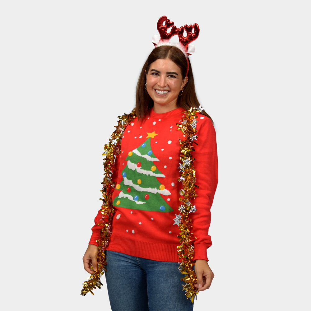 Camisola de Natal para Mulher Vermelha Árvore de Natal