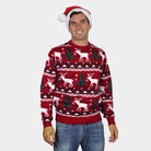 Camisola de Natal Mulher Homem Vermelha Árvores de Natal e Renas

