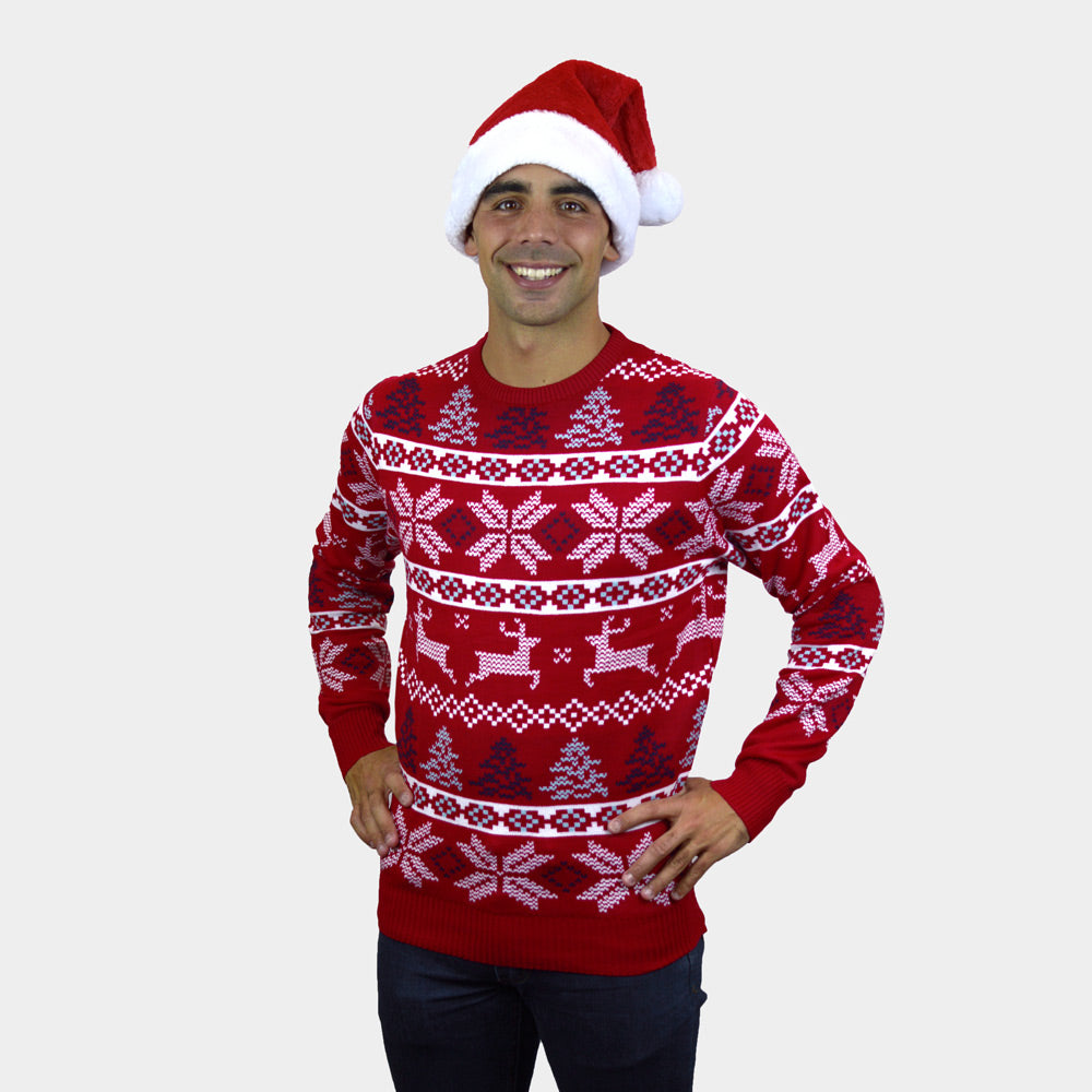 Camisola de Natal Homem Mulher Vermelha Clássica Estrelas Polares
