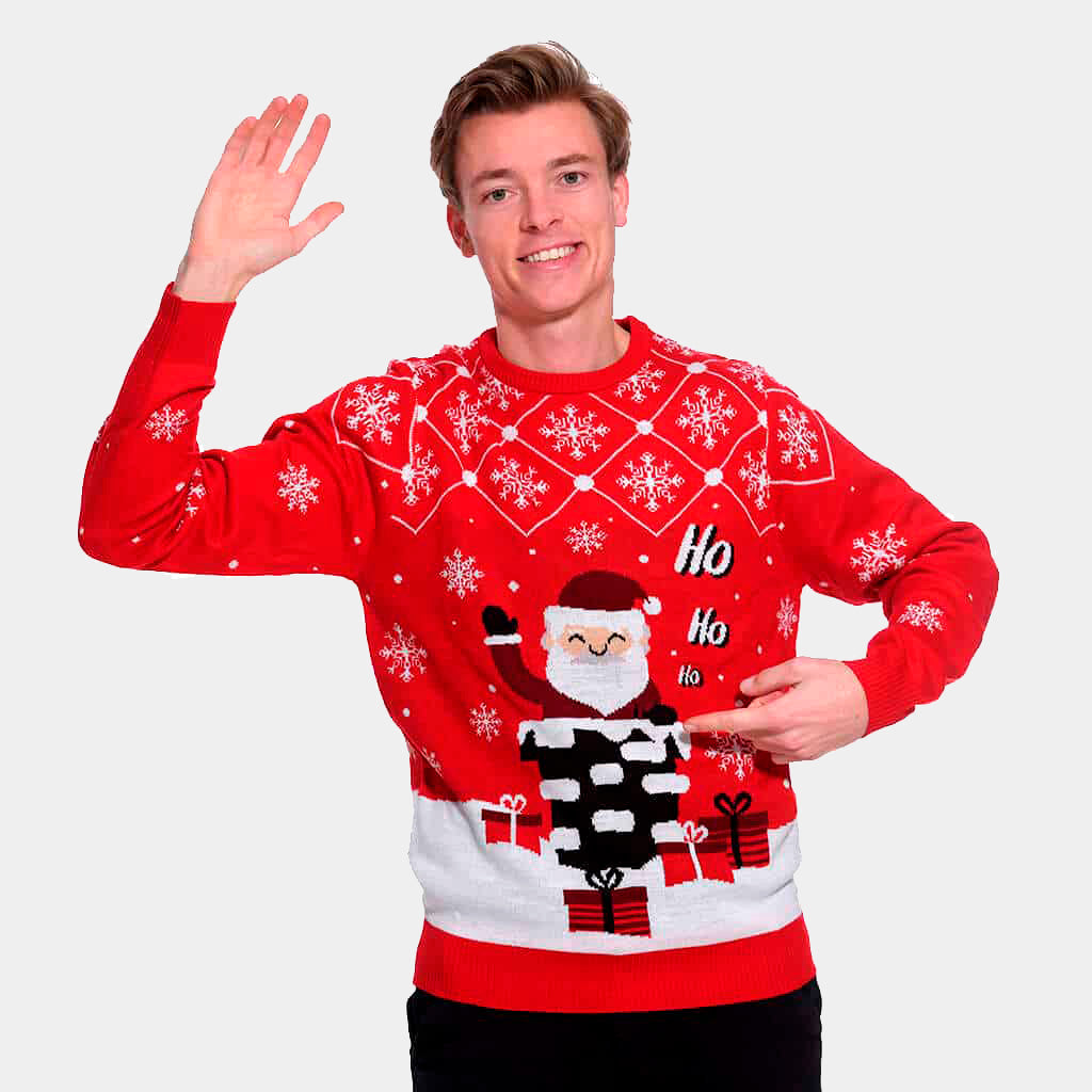 Camisola de Natal Pai Natal para Casal entrando pela Chaminé homem