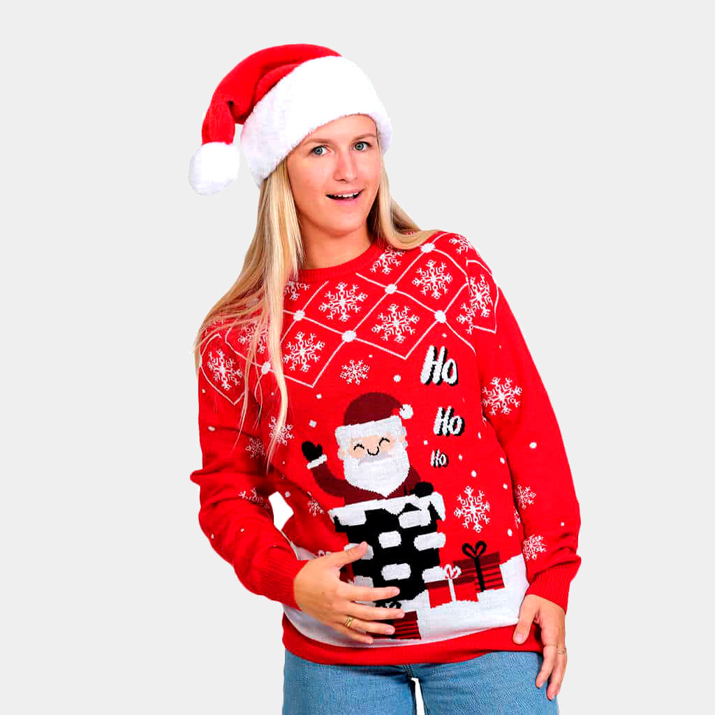 Camisola de Natal Pai Natal para Casal entrando pela Chaminé mulher