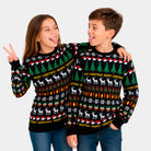 Camisola de Natal Preta para Menina e Menino Árvores, Renas e Presentes

