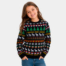 Camisola de Natal Preta para Menina Árvores, Renas e Presentes
