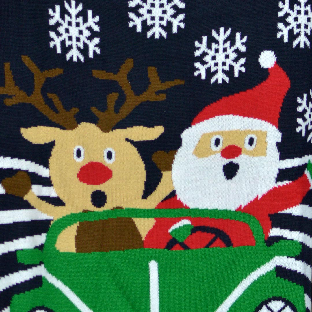 Camisola de Natal para Mulher Rena e Pai Natal Dirigindo detalhe