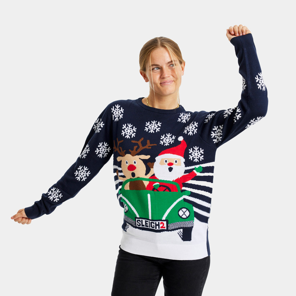 Camisola de Natal para Mulher Rena e Pai Natal Dirigindo