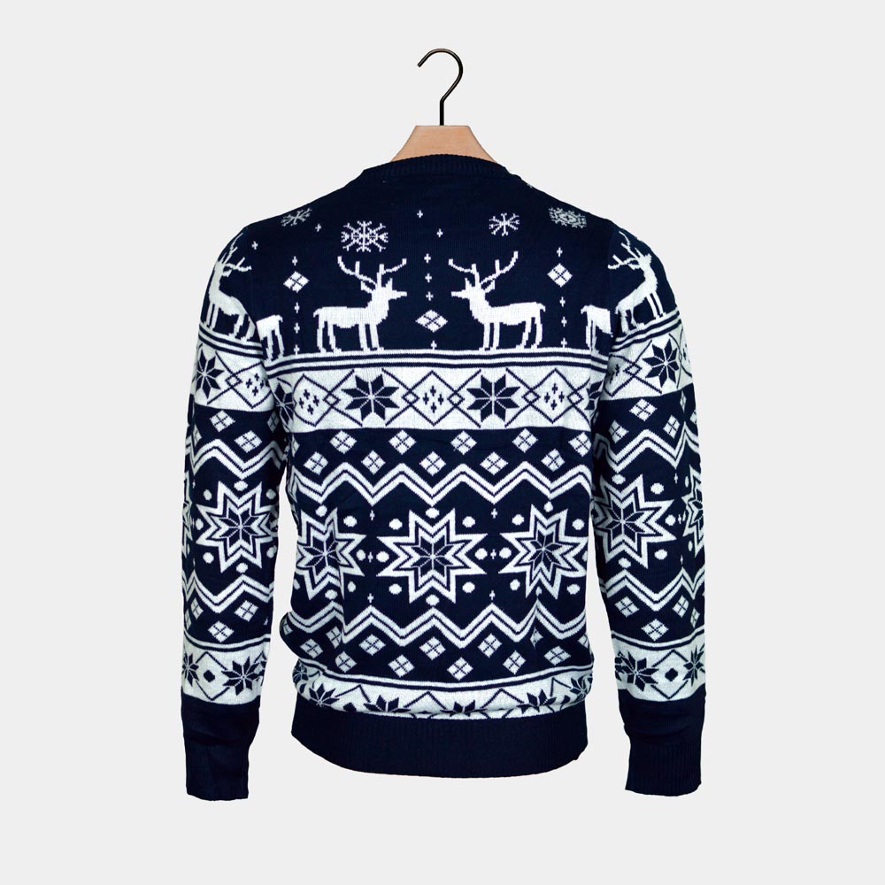 Nordic Camisola de Natal para Homem Renas e Estrelas Azul 