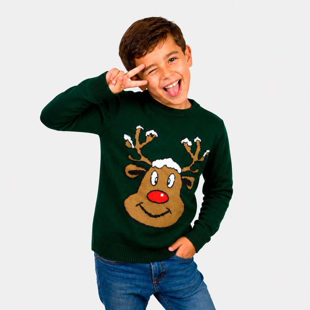 Camisola de Natal Família Verde com Rena Sorridente Bambino
