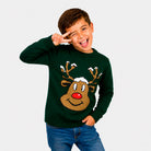 Camisola de Natal Família Verde com Rena Sorridente Bambino
