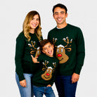 Camisola de Natal Família Verde com Rena Sorridente
