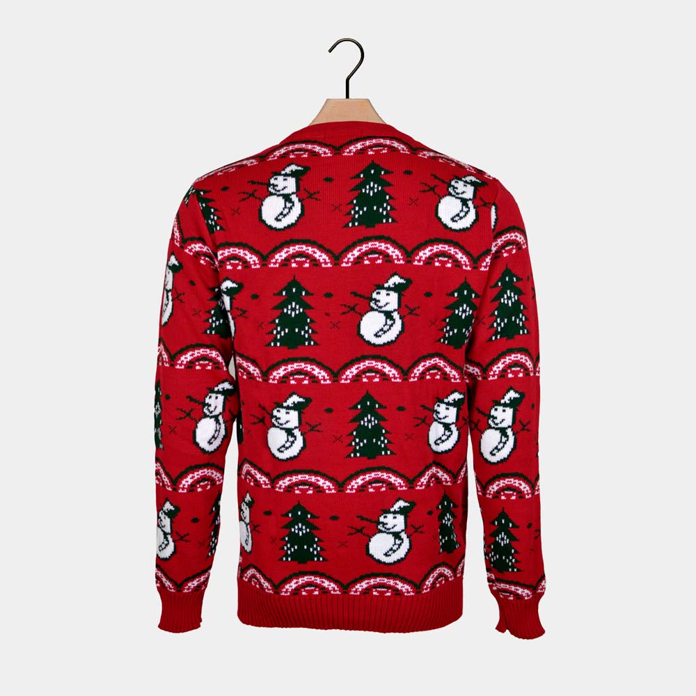Camisola de Natal Homem Vermelha Bonecos e Árvores